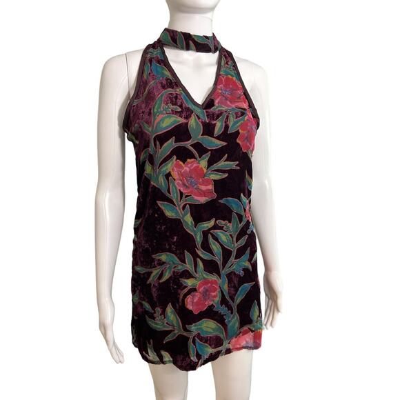 Band of Gypsies Dresses & Skirts - NWT Band of Gypsies Floral Velvet Halter Mini Dress Burgundy Plum XS Earthy Rose